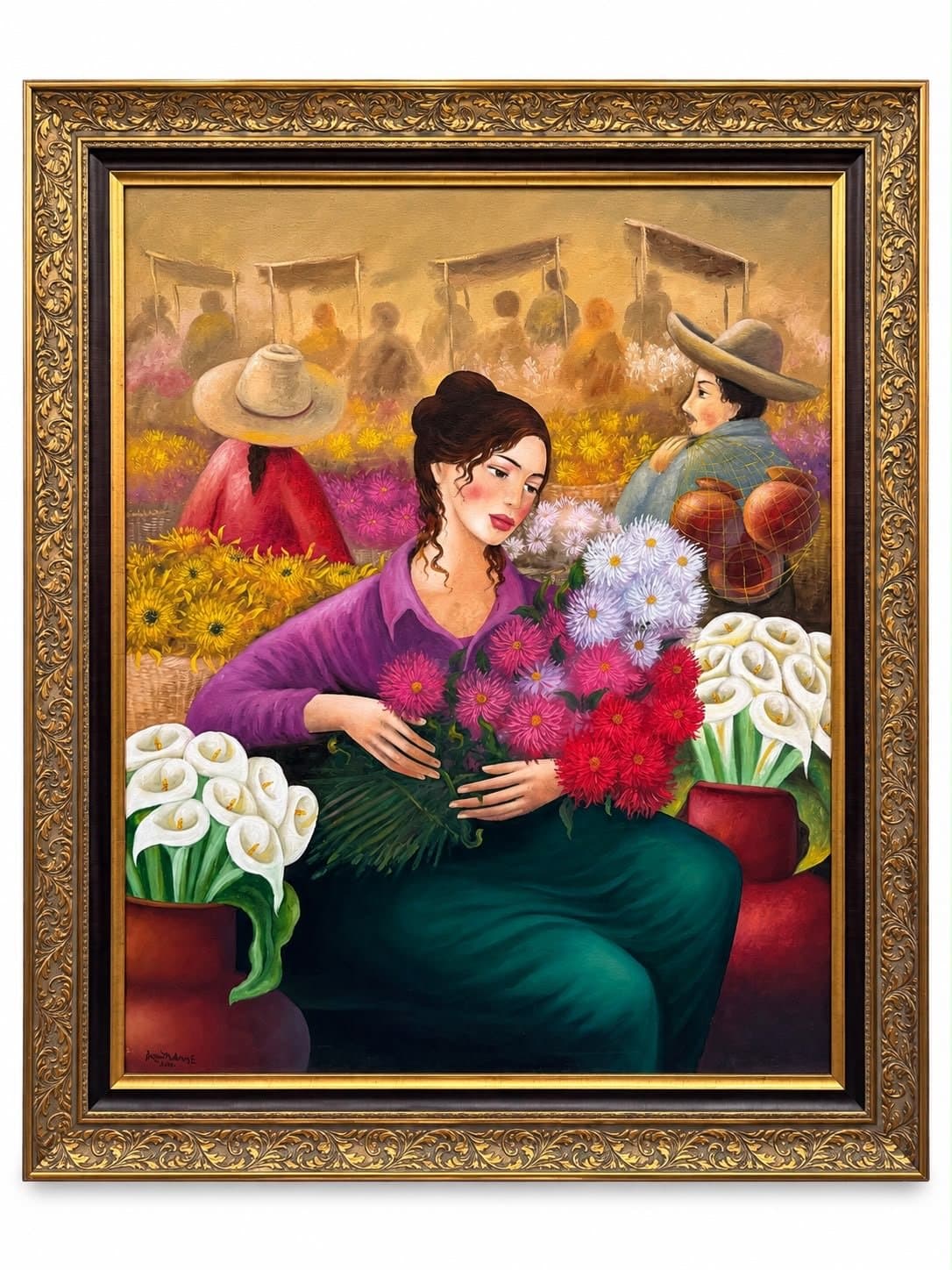 Campesina y flores, obra de Sergio Martiez