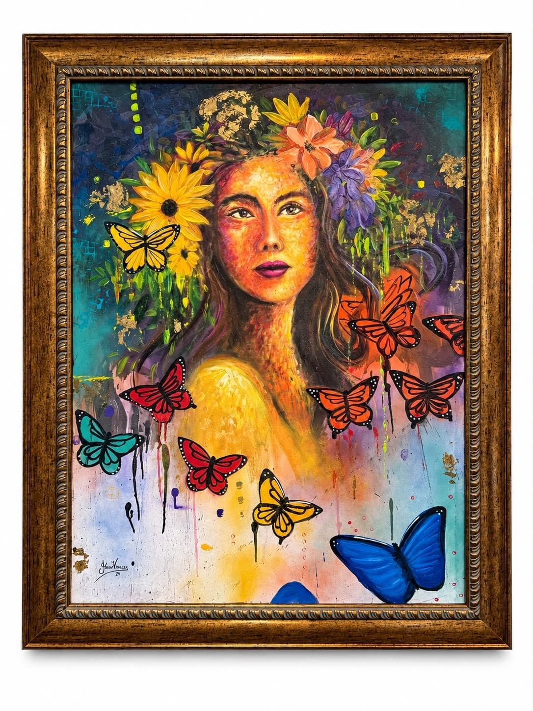 Mujer con mariposas, obra de Josue Venegas