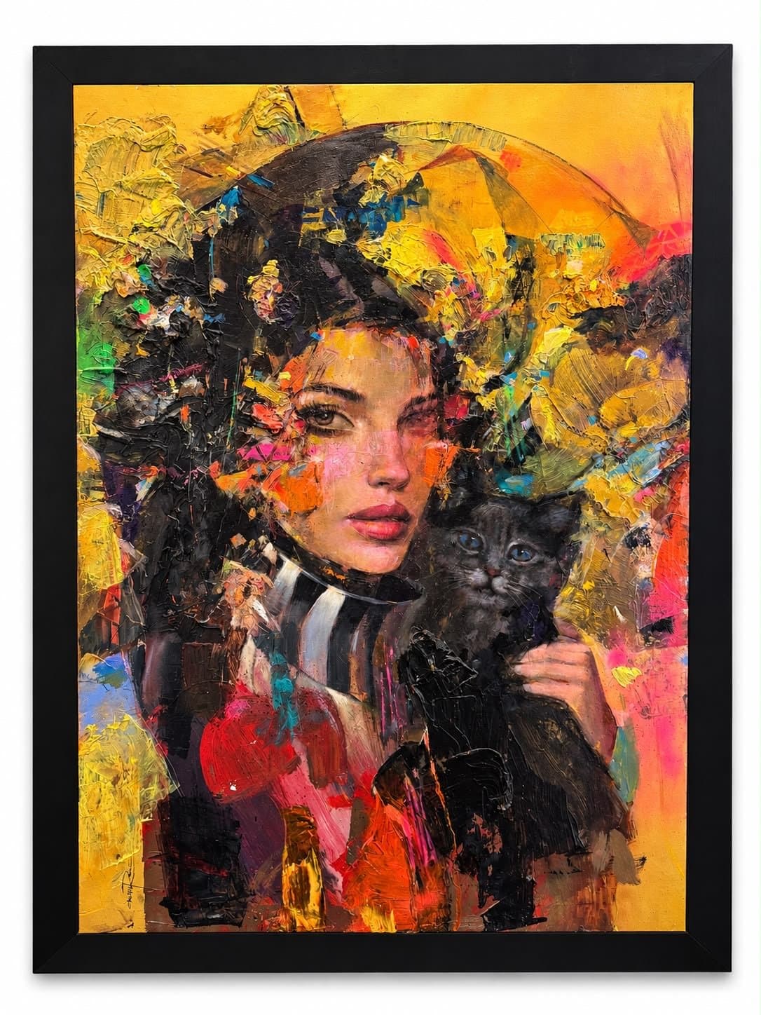 rostro con gato, obra de Orlando Roque